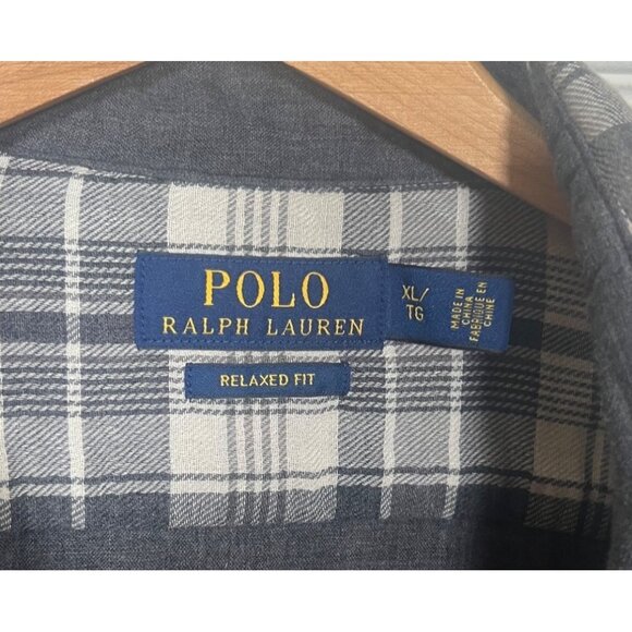 Polo Ralph Lauren Men's XL Relaxed Fit Gray/White Plaid Button-Up Shirt 100% Cot - Picture 6 of 6